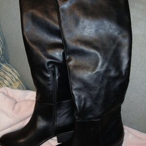 ESPRIT Womens Black Over The Knee Boot Almond Toe Block Heel Zip-Up Dress Boots